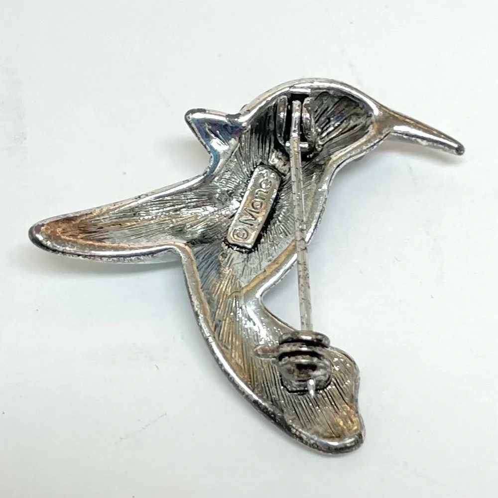 Vintage Monet hummingbird silver tone brooch pin